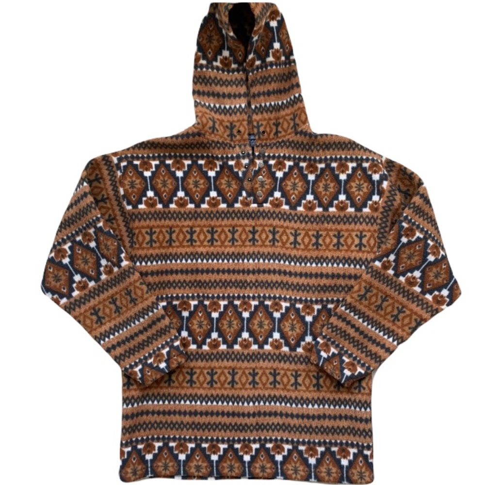 Octane | Brown, White, & Black Patterned Fleece Hooded Sweater